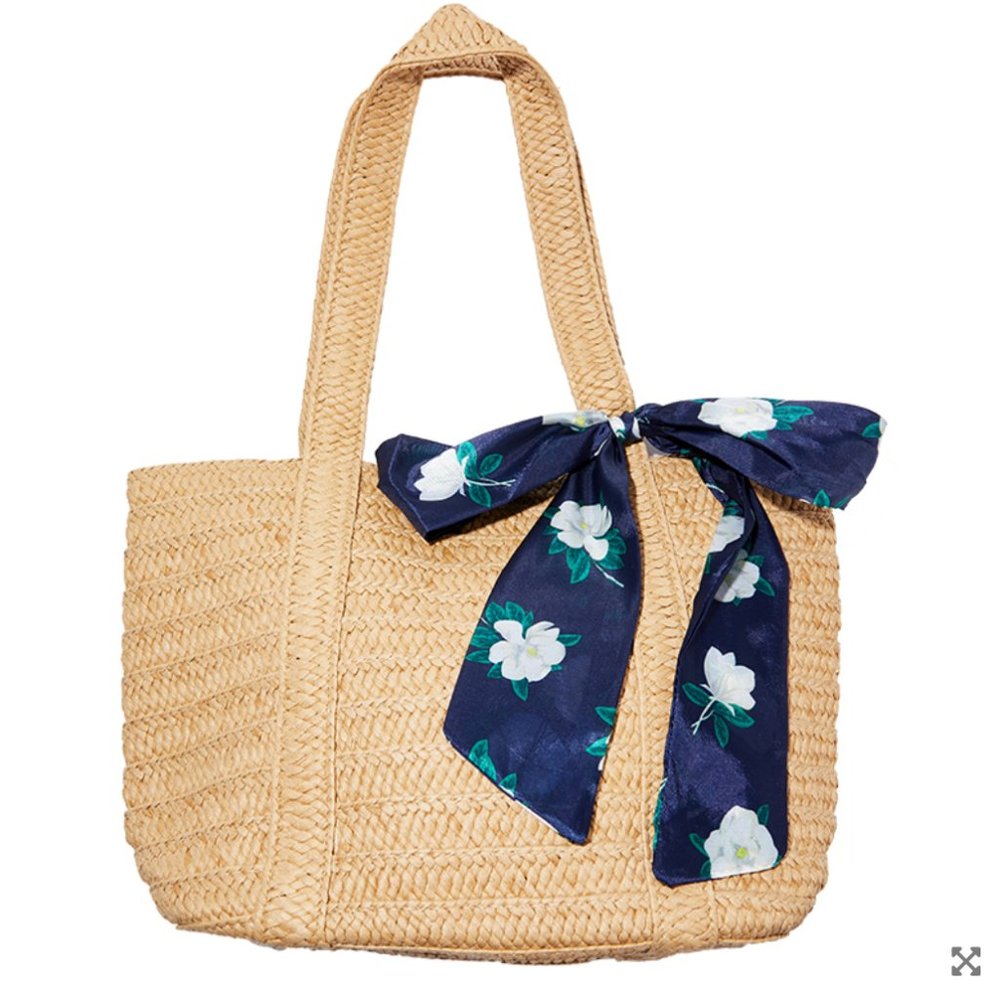 Straw Bag with Floral Scarf